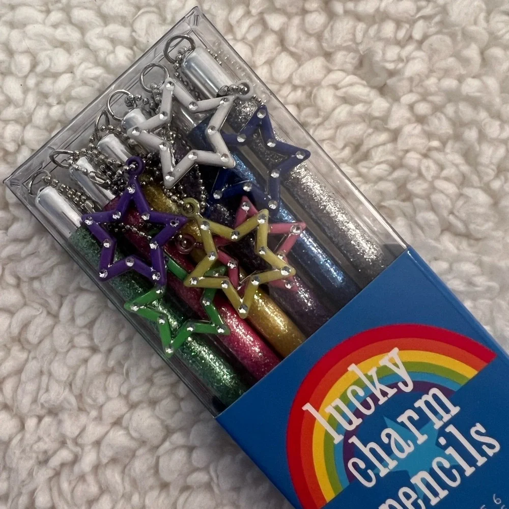 Int'l Arrivals/OOLY Lucky Charm Glitter Graphite 6 Pencils w/Star Charm Attached